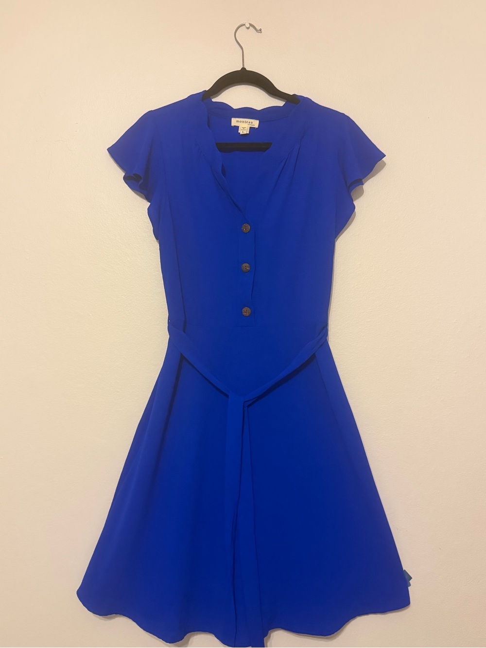 Bright Blue Button-Front Maxi Dress with Flutter Sleeves